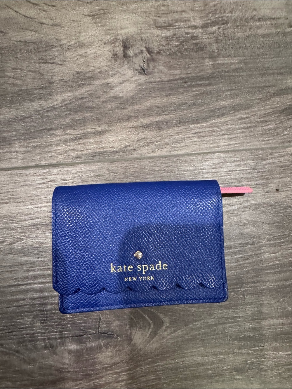 Kate spade blue Wallet with Pink zipper, gold keychain, and credit card holder .